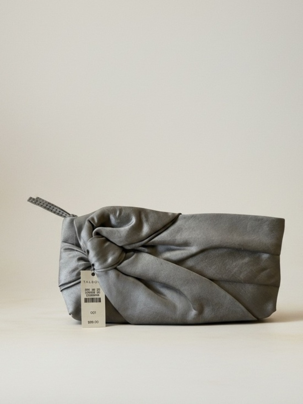 Talbots Chic Silver Satin Knot Clutch – Elegant Evening Bag | New with Tags